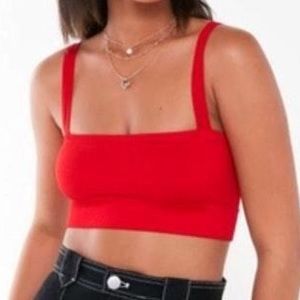 Red ribbed Out From Under cropped tank top